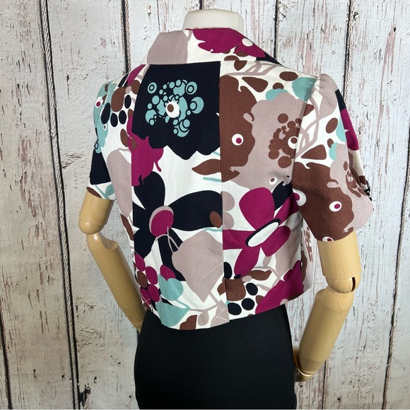 🎉HP🎉 NEW NWOT Hinge Floral Abstract Short Sleeve Cropped Blazer Jacket SMALL - Picture 5 of 16